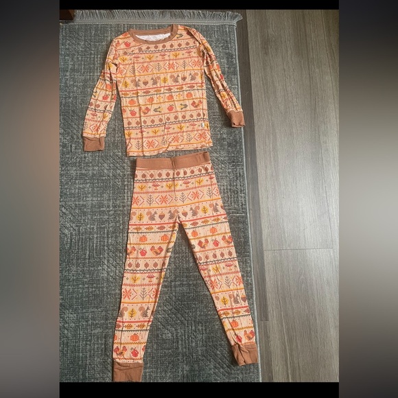 Little Sleepies pajamas set- squirrel/mushroom/rooster orange print. - Picture 1 of 4